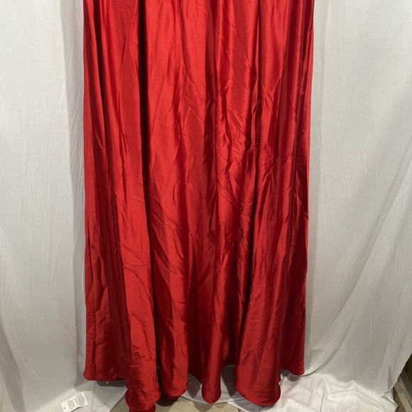 $398 IEENA Mac Duggal [ 14 ] Puff Sleeve Satin A-Line Gown in‎ Red - Picture 8 of 16